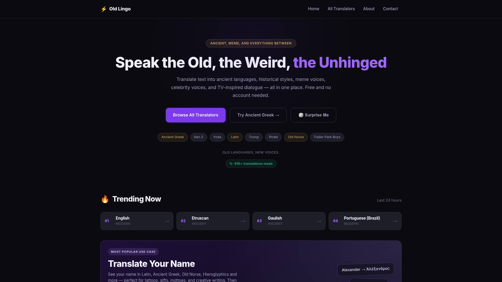 Old Lingo website preview